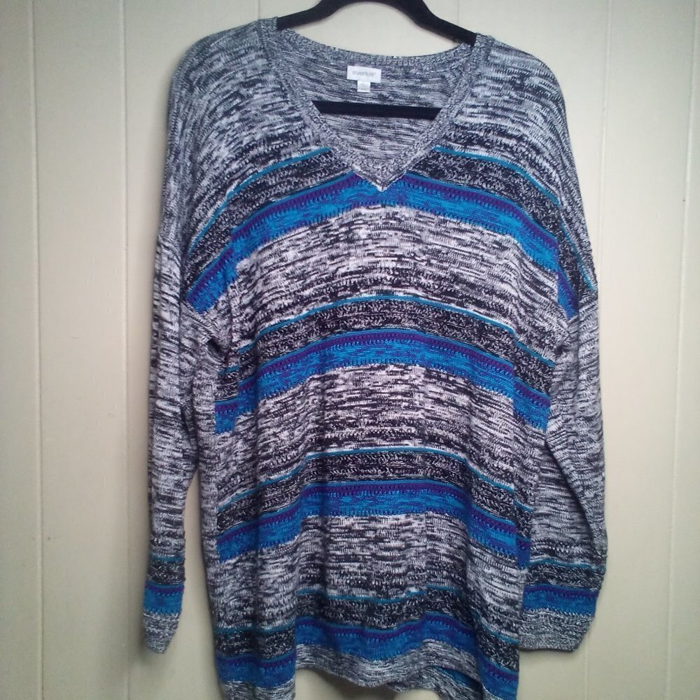 Avenue Sweater 22 24 Long Sleeve Pullover V-Neck Black White Blue Purple